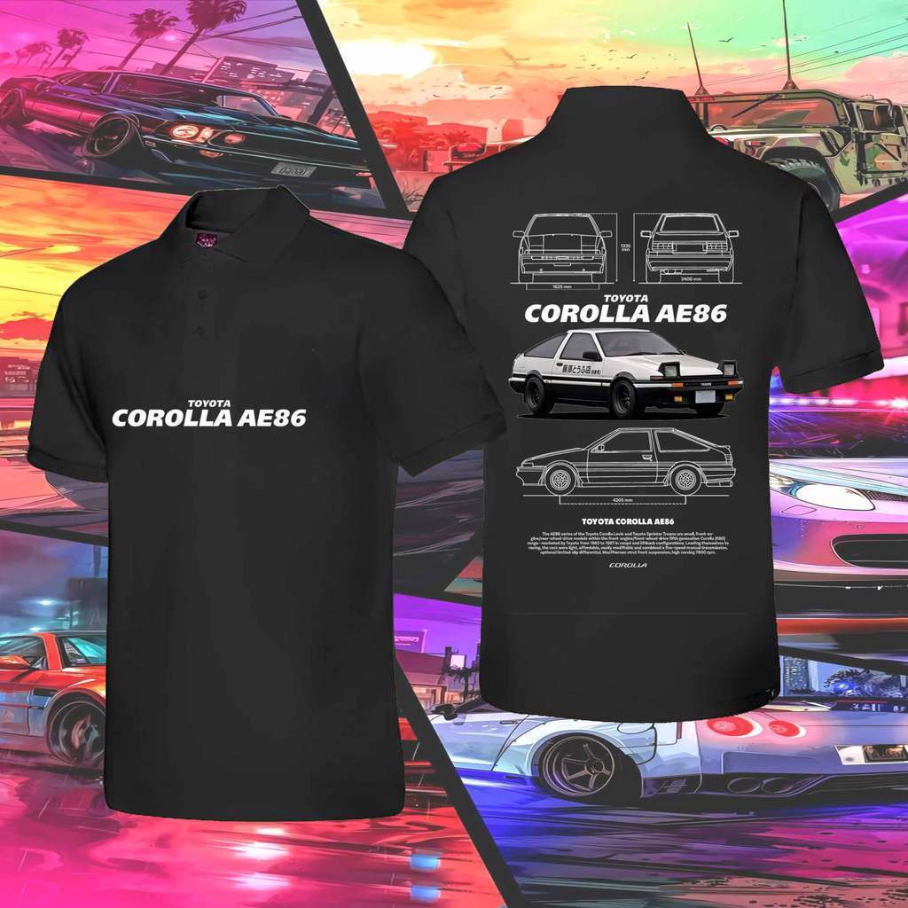 Toyota Corolla AE86 Trueno JDM Drift Polo Shirt Motorsport Heritage Cotton Short Sleeve Car Enthusia