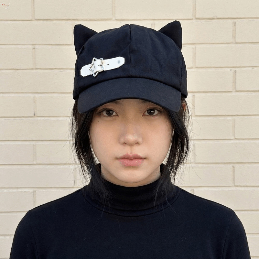MXBEAUTY Newsboy Cap, Gothic Harajuku Cat Ears Beret,น่ารักเบสบอลหมวกBlack Star Peaked Cap Everyday 