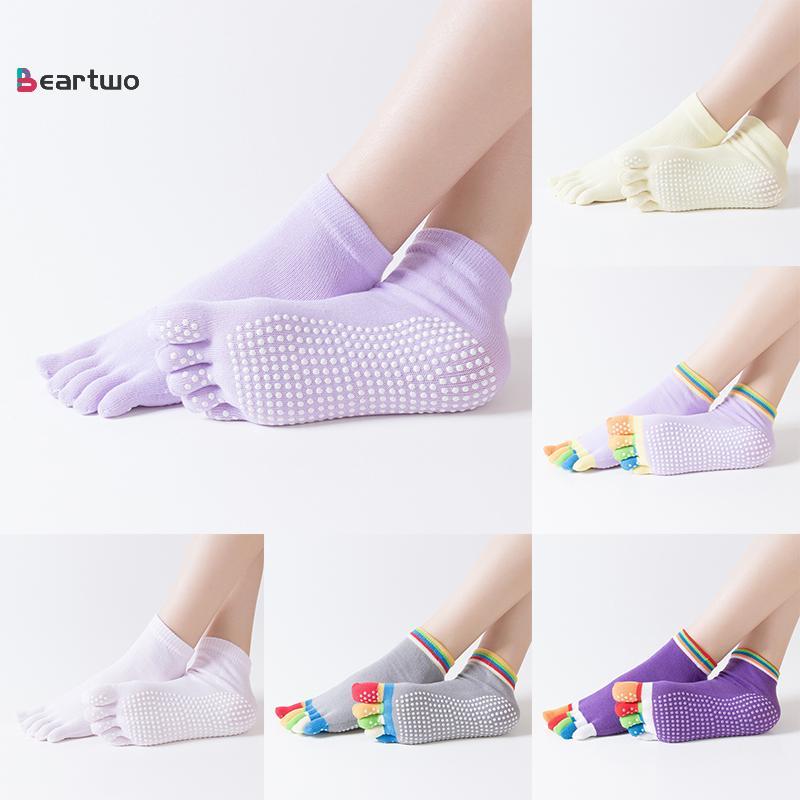 <beartwo-t> 1 คู่ลูกอมสีโยคะ Sos Rainbow Five-toe Split Professional ลื่นเต้นรํา Sos โยคะ Dancers So
