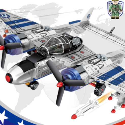 SEMBO ซื่อสัตย์ 207105 US P38 Fighter Army Plane Building Block ชุด 1:8 Scale ของเล่นสําหรับอายุ 5-7