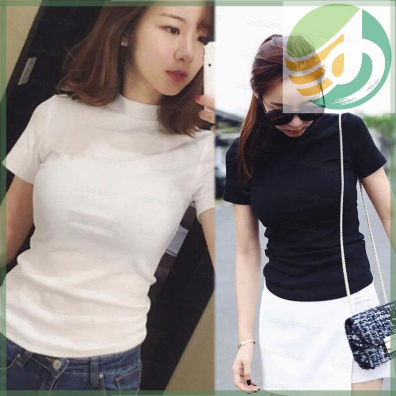 Yf5 As ผู้หญิงแขนสั้นคอเต่าจําลองสําหรับ T Top สีทึบธรรมดา Slim Pullover T