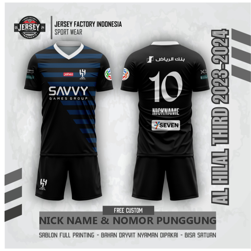AL HILAL THIRD 2023-2024 SHORT Football Jersey พิมพ์เต็ม ฟรีชื่อและหลัง