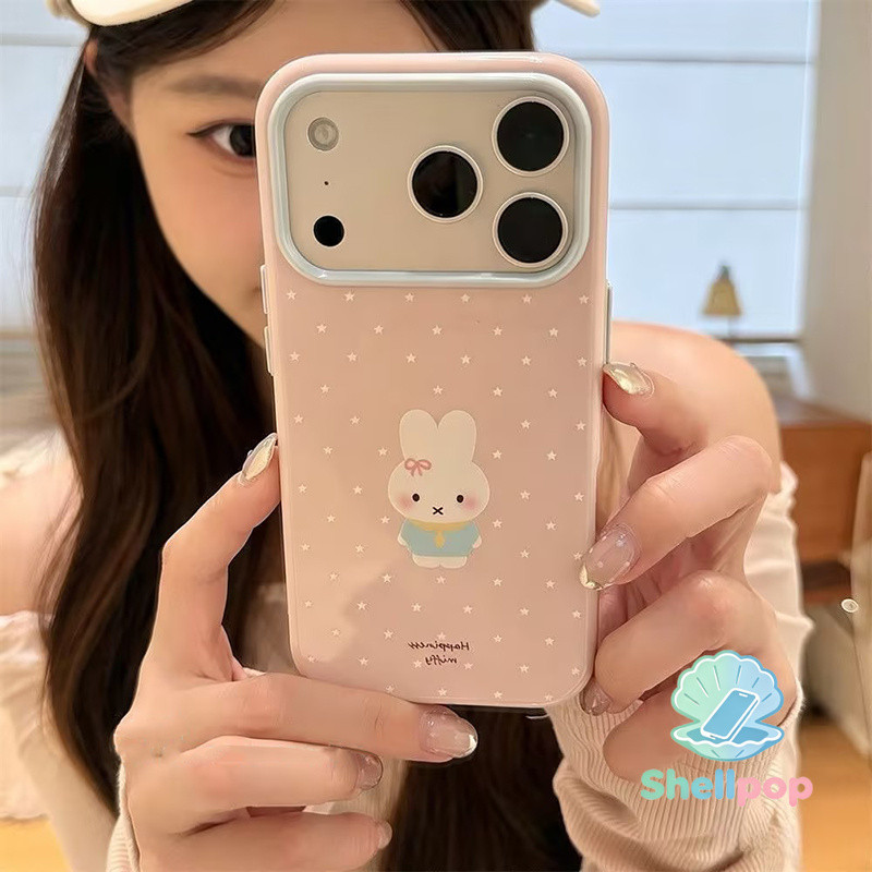 เหมาะสำหรับ IPhone 18 11 17 13 15 16 12 14 Pro Max 16 12 17 13 18Pro เคสโทรศัพท์ลายกระต่ายมิฟฟี่ ดาว ขอบสีคู่ กันกระแทก
