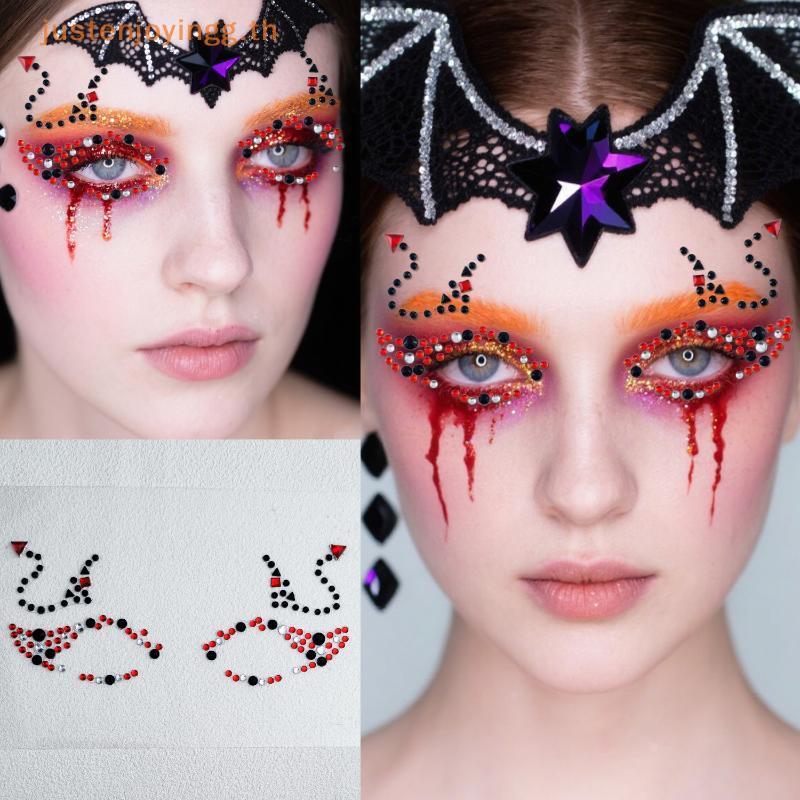 { JJTH } ดอกไม้สีสันสดใส Skull Rhinestone Face Jewel Stiers Self กาวสําหรับ EDM Festival Party คอสเพ