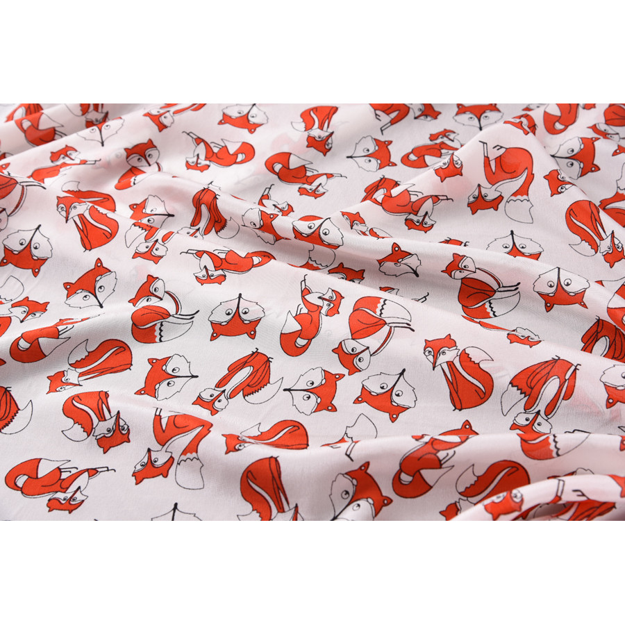 Digital Inkjet All Silk Crepe Fabric 1.14m Wide Cute Fox Mulberry Silk Fabric 79 Yuan One Meter