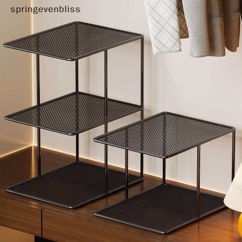 Springevenbliss Multi Tier Metal Mesh Closet Shelf Rack สําหรับจัดระเบียบตู้เสื้อผ้าที่เก็บ Springev