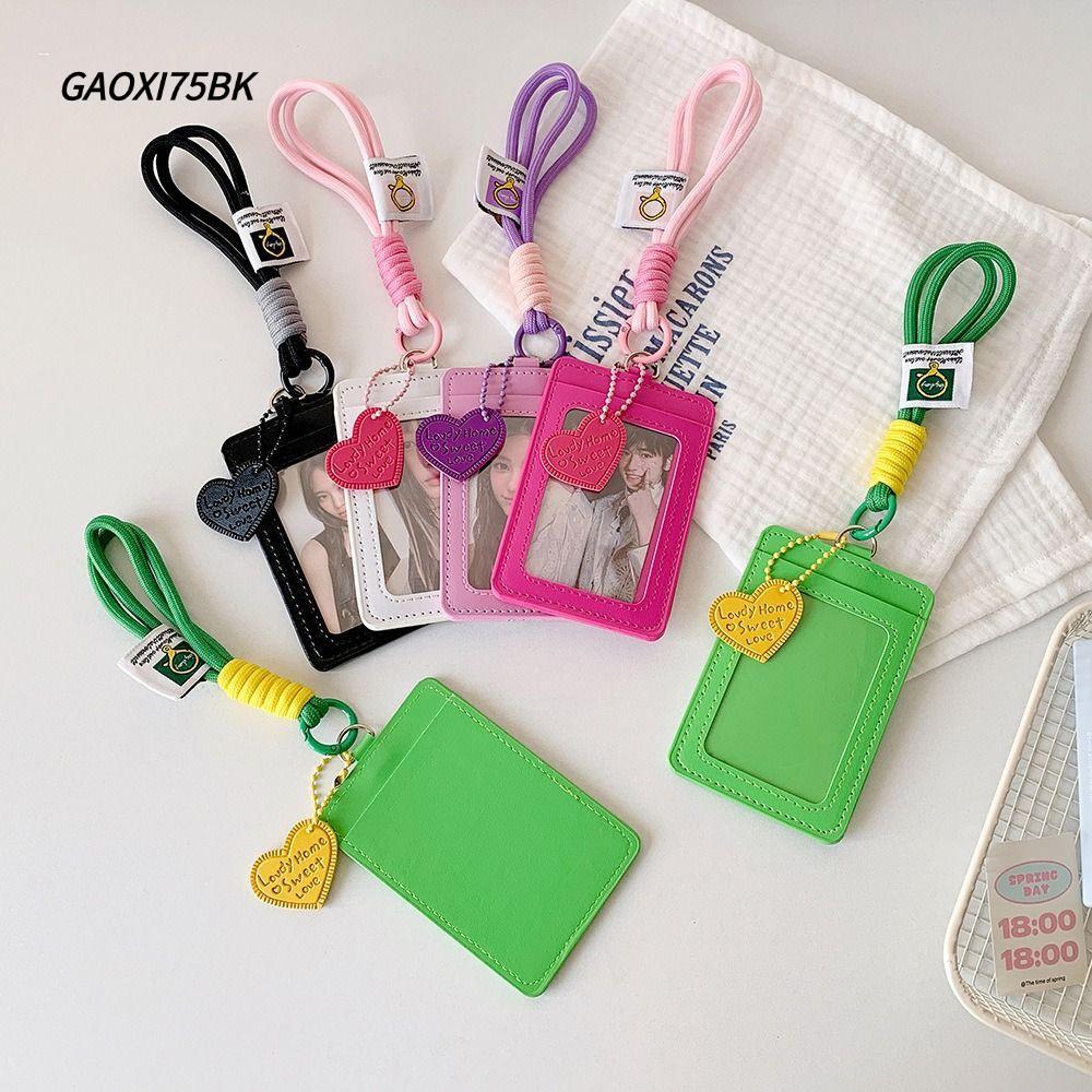 GAOXI75BK Photos Protective Cover, PU Leather with Lanyard Card Holder, Korean Double Card Slot Card