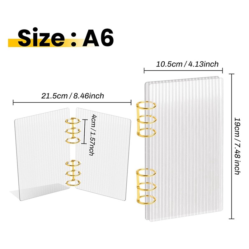 A6 Binder อะคริลิคใส Binder 6-แหวน Budget Binder โลหะทองรอบแหวน A6 Planner Binder ที่มีการออกแบบแถบห