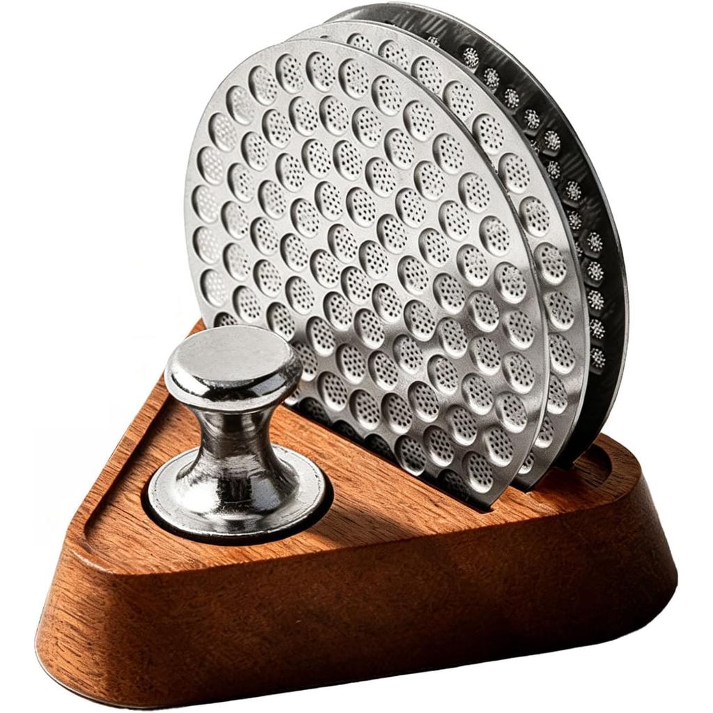 3-Pack 53.3 มม.Puck หน้าจอ 304 สแตนเลสกรองแม่เหล็ก,ฐานไม้: Espresso Portafilter สําหรับ Breville Bar