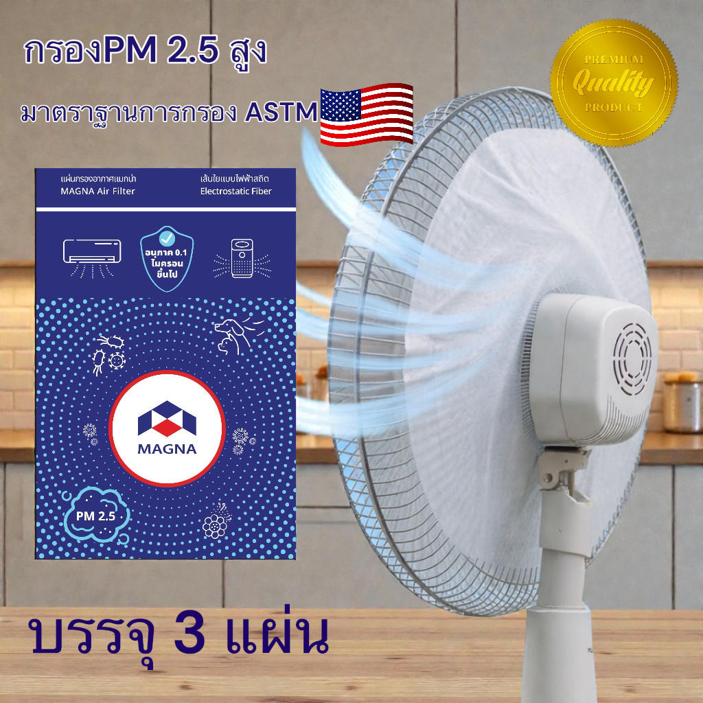 แมกน่า แผ่นกรองฝุ่น PM 2.5 กรองฝุ่นพัดลม ขนาด 14″–18″ ตัดได้ตามขนาด แผ่นดักจับฝุ่น กรองอากาศ เฮปปะ MAGNA Air Filter H...