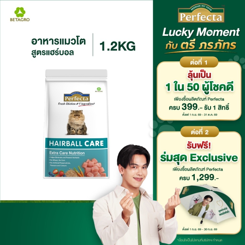 Perfecta Care อาหารแมว ช่วยลดการเกิดก้อนขน สูตร Hairball ขนาด 1.2 กก.