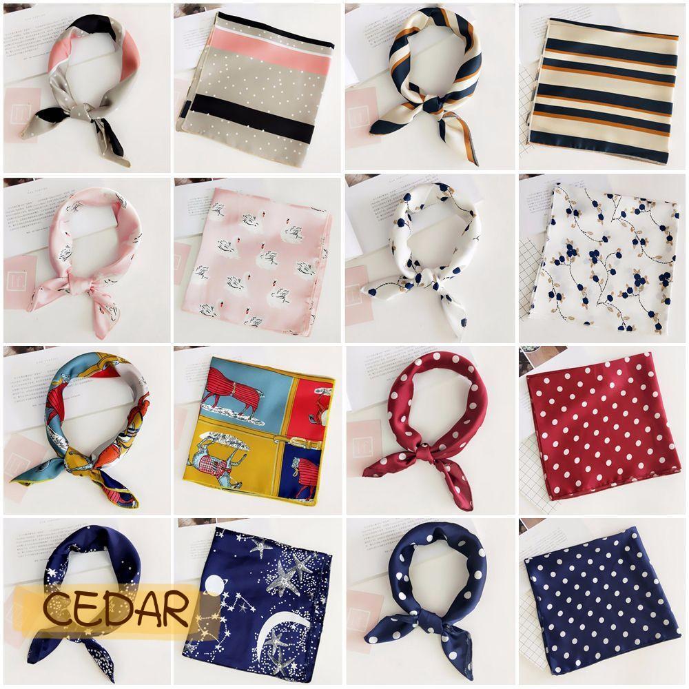 CEDAR  ผ้าพันคอสี่เหลี่ยม ฤดูร้อน แฟชั่น วินเทจเล็ก หัวคอ