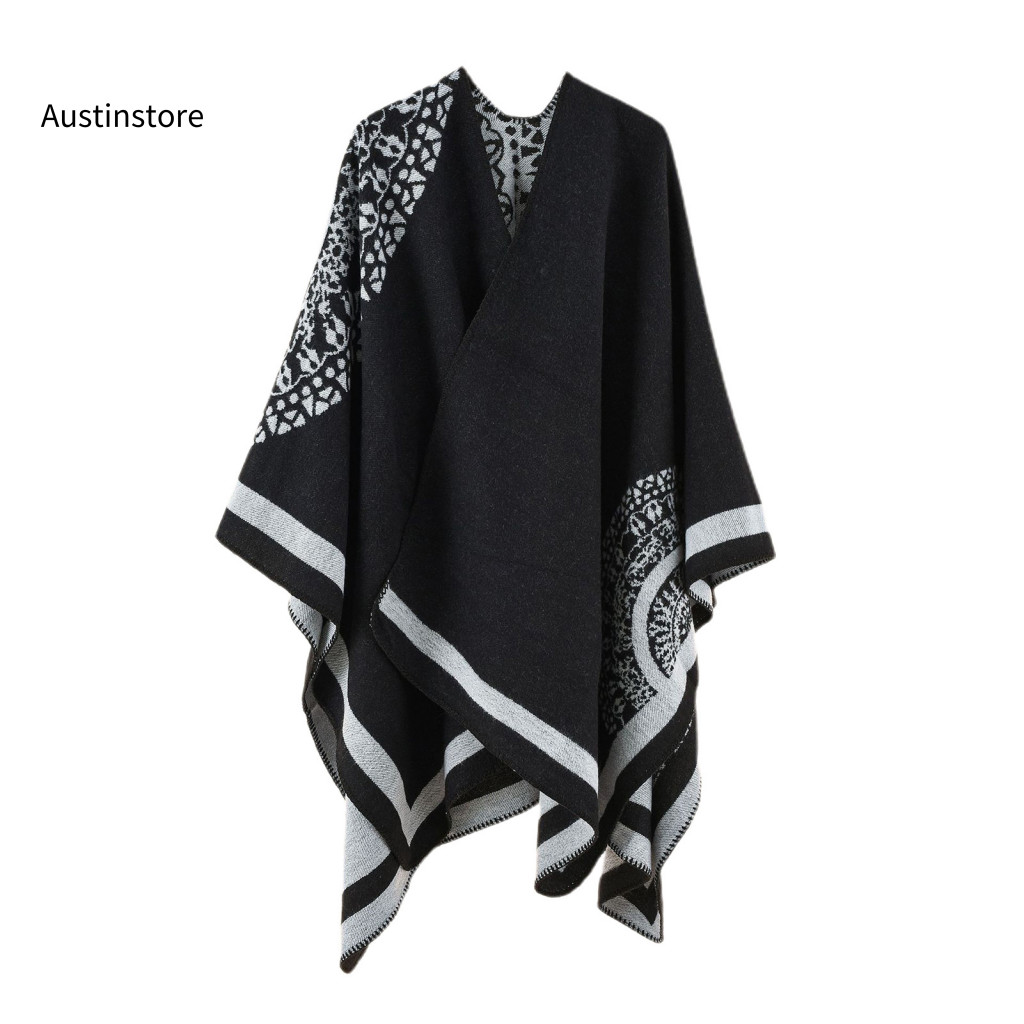 Poncho Coat หนา Patchwork เลียนแบบแคชเมียร์ Soft Touching ผู้หญิง Cape Coat สําหรับสภาพอากาศหนาวเย็น