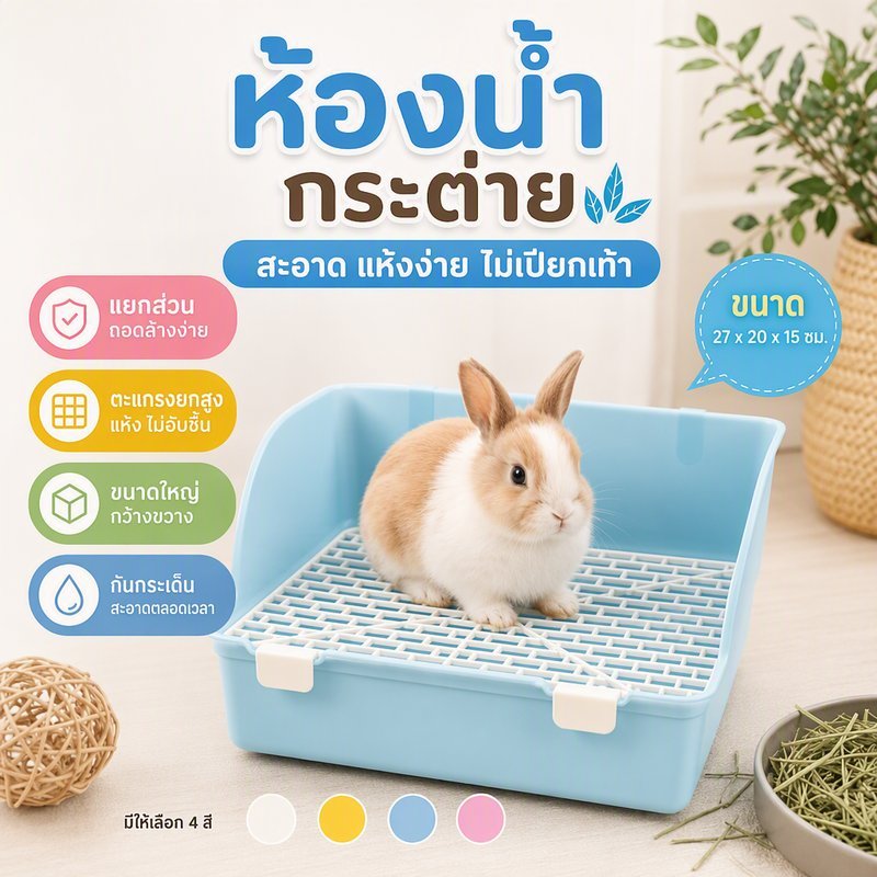 ห้องน้ํากระต่าย กระบะฉี่ ขอบสูง กันกระเด็น ถอดล้างง่าย มีตะแกรง PP ปลอดภัย สําหรับ กระต่าย หนูแกสบี้
