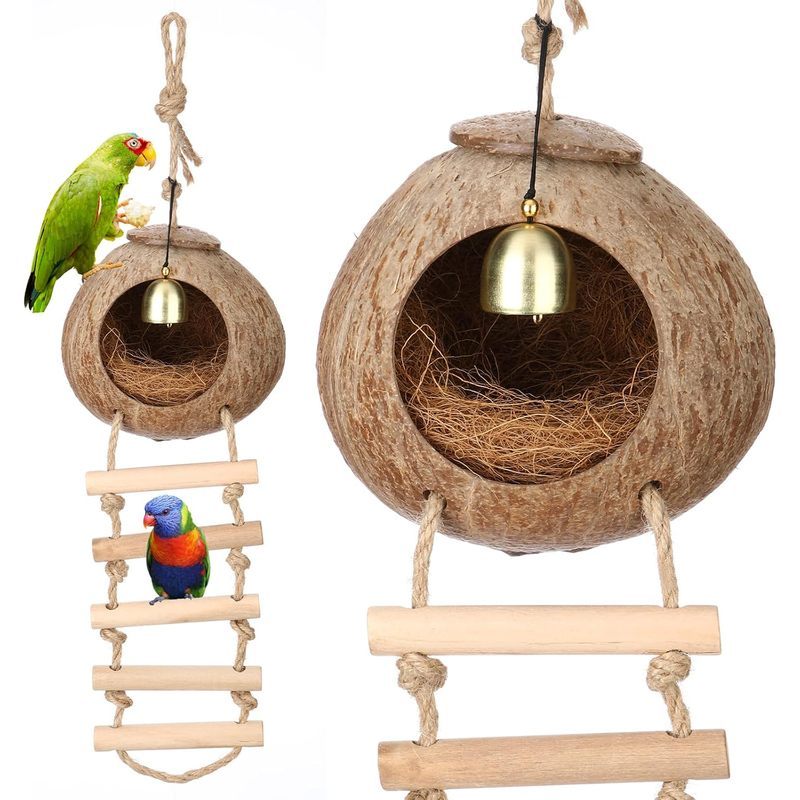 Briwooody Coconut Shell Bird Nest House Breeding Bed Nestingand Anti-Packing กัดธรรมชาติ Coir Fiber 