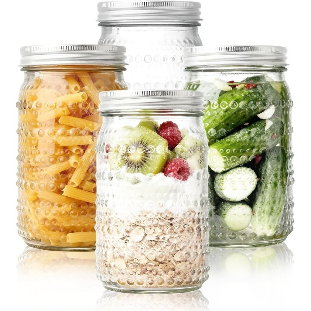 กว้างปากMasonJars32oz,4PackGlassCanningJarswithAirtightLids&Bands,Large LeakProofStorageContainersfo
