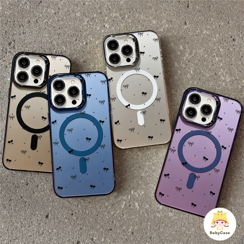 สีดำโบว์แม่เหล็กดูดกันกระกเคสโทรศัพท์ เคสไอโฟน IPhone 17 16 15 13 12 11 14 Pro Max XR X XS Max 6 7 8 15 16 Plus Air SE