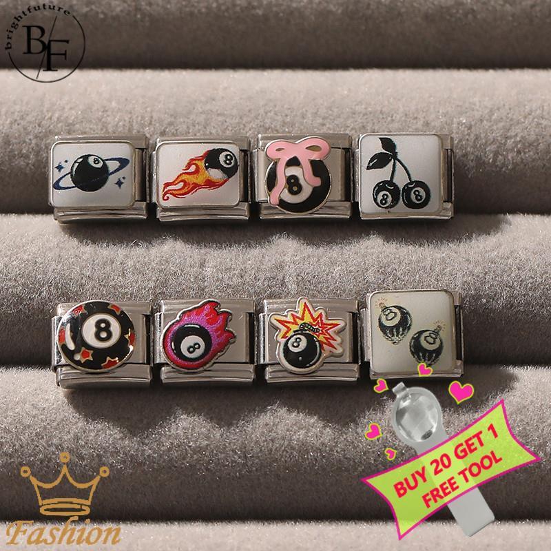 หมายเลข 8 Ball Series สร้อยข้อมือ Charm อิตาเลี่ยน Fit 9 มม.สร้อยข้อมือสแตนเลส DIY เครื่องประดับทําอุปกรณ์เสริม Retro บุคลิกภาพโมดูลสร้อยข้อมืออุปกรณ์เสริม