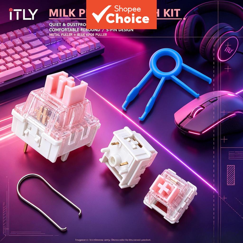 สวิตช์คีย์บอร์ด ITLY Dustproof Milk Peach Linear Switch 45±15gf 5 พิน ถอดเปลี่ยนร้อนได้ สีชมพูใส สํา