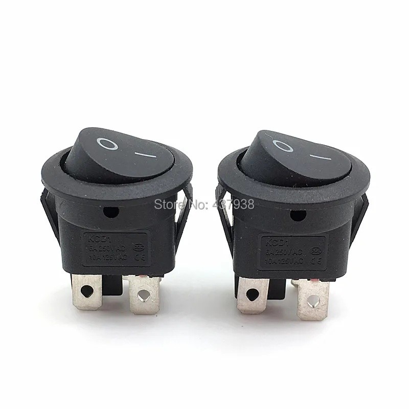 Ly 5pcs KCD1 224N สวิตช์โยกกลมสีดํา 4 ขา 6A 250V/10A 125VAC เรือสวิทช์ Snap-in SPST ON OFF Rocker 2 