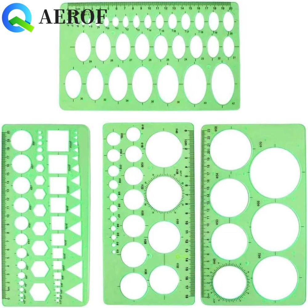 AEROF 4 ชิ้นพลาสติกรูปไข่ลายฉลุ,เรขาคณิตวาด Clear Circle Template, พรีเมี่ยมสีเขียวพลาสติกสูง Transp