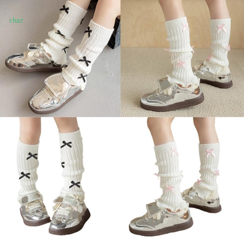 Char Girls Stylish Long Socks with Bows Detail Soft Leg Protections Trend Long Socks Girls Elegant L