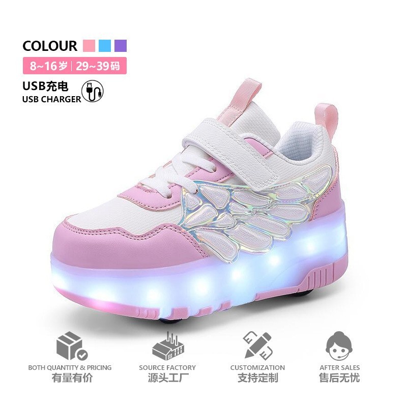 ใหม่รองเท้าเดิน High-Top รองเท้าเด็ก Double Wings ปีกปีกเดี่ยว LED Pulley รองเท้ารองเท้าล้อรองเท้า