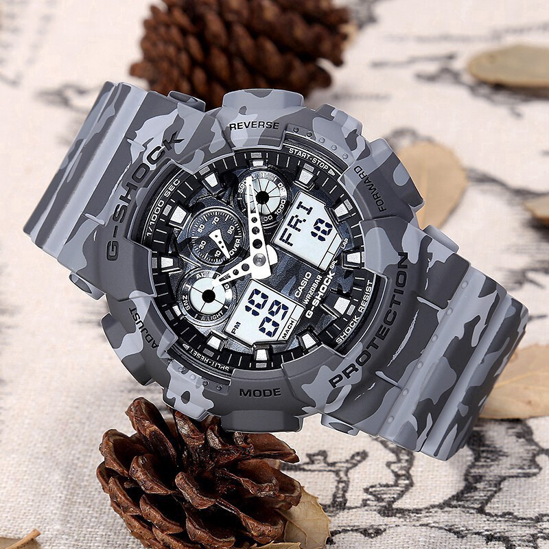 QIXIAO นาฬิกา GSHock ga100 นาฬิกาสปอร์ตกันน้ําสําหรับผู้ชาย Army Blue GA-100CM-8A