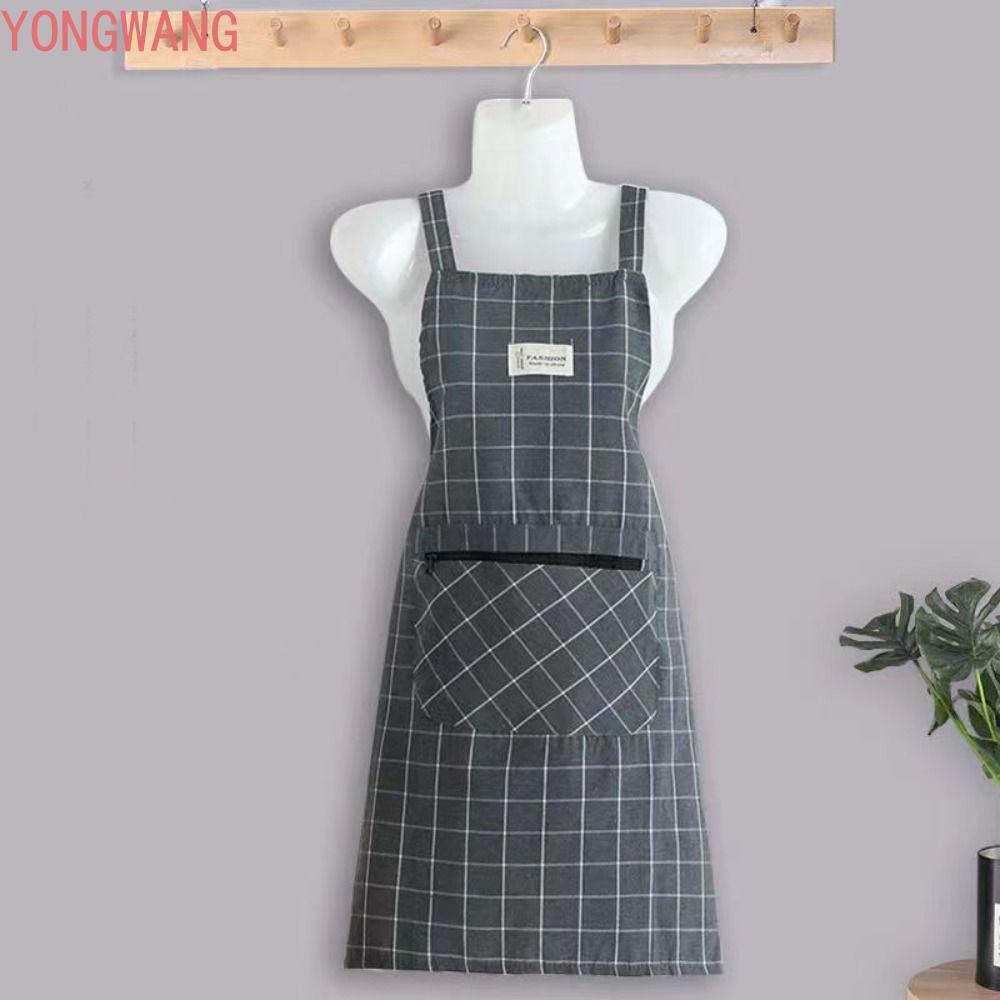 YONGWANG66ZX ผ้ากันเปื้อนผ้าฝ้าย, กันน้ํากันน้ํามันผ้ากันเปื้อนครัว, เครื่องมือทําความสะอาด Checkere