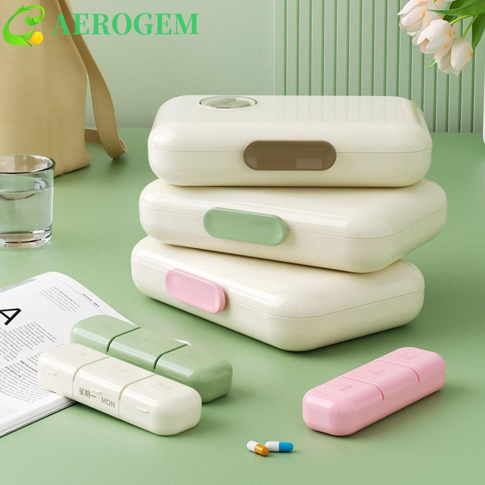 AEROGEM ที่เก็บยา 7 วัน, กันฝุ่น 21/28 Grid Daily Pill Box, Multi-functional Week Mark Moisture-proo