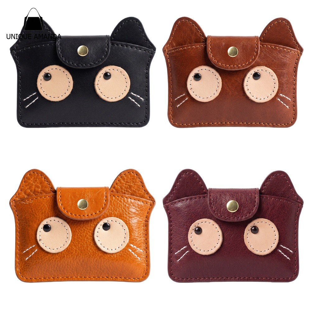 อีไลฟ์010☁ Pocket Card Organizer หูแมวน่ารัก PU หนังปุ่ม Snap ผู้หญิง