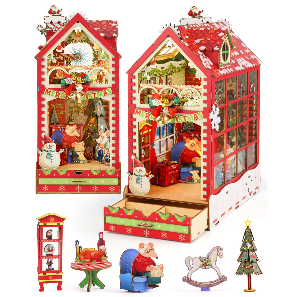 3D ปริศนา Christmas House DIY ของเล่นเพื่อการศึกษาตัวเลขสัตว์ & Light-Up Tree กระดาษแข็งรุ่นสําหรับเ