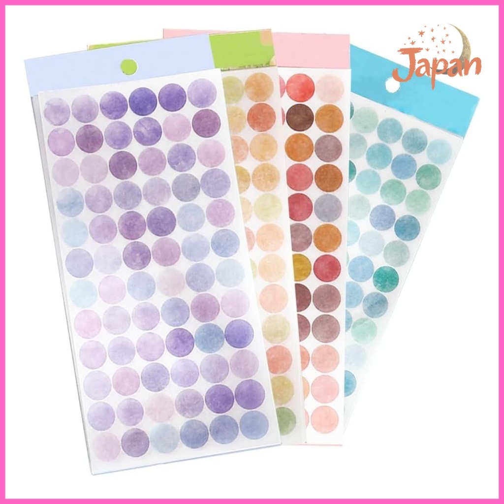 [Direct from Japan]Round Color Labels, 4 Designs (6 sheets each), Stickers, Labels, Hand Account, Co