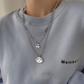 สร้อยคอสองชั้นเหล็กไทเทเนียม ดีไซน์เรียบหรู หัวใจเชอร์รี่มาร…