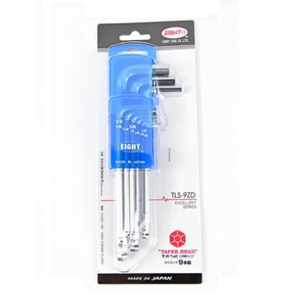 Eight ประแจหัวบอลเตเปอร์ยาวสีขาว ชุด 9 ตัว 1/16"-3/8" TLS-9ZD