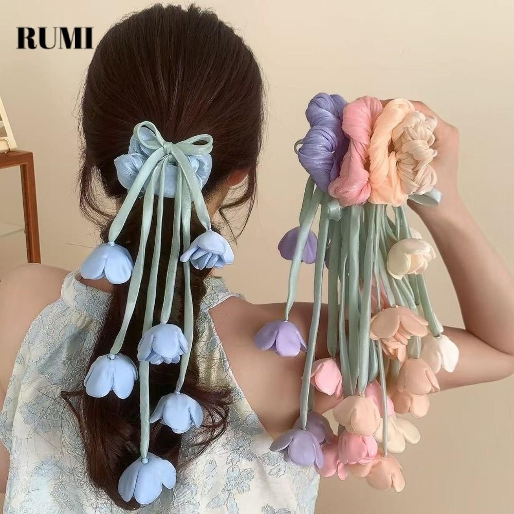 scrunchie ดอกไม้ florale แบบพวงกระพริบ มุกетеทูลิป ประณีตสำหรับการจัดแต่งทรงผม