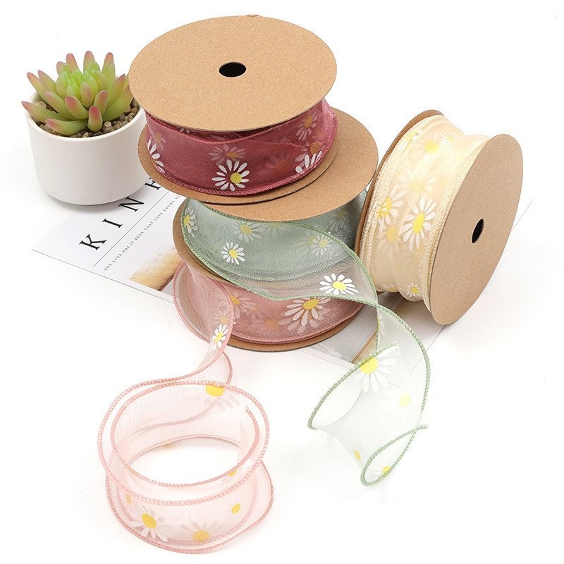 ของขวัญริบบิ้น Bowknot Wrapping Gauze Ribbon E18 Pack ดอกไม้ Fishtail Gauze Small Daisy Laced-Up Rib