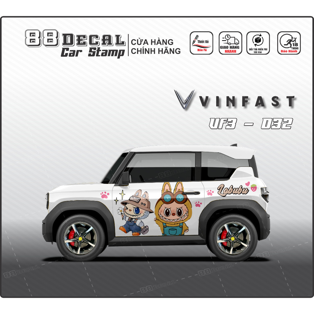 สติ๊กเกอร์ติดรถ VF3 - รูปลอกคุณภาพสูง แสตมป์ลาบู รุ่น (ครบสี) 1 ชุดมี 2 ด้าน (รุ่น VF3-032)