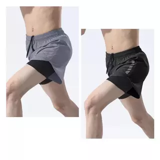 Unisex M-5XL 2-in-1 กางเกงวิ่งขาสั้น Dir-Fit ตาข่ายสองชั้น เหมาะสำหรับการวิ่งและการขี่จักรยาน สีดำ สีเทา สีฟ้า