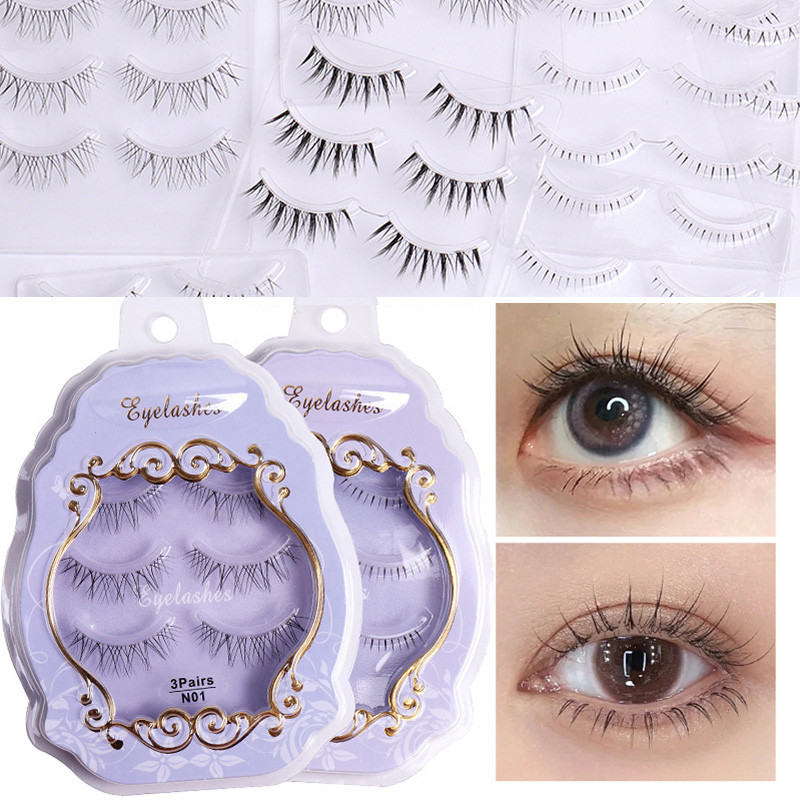แต่งตา Wispy Big Eyes Cross Long Natural Fairy Manga ขนตาปลอม Little Devil Cos Lash Extension Daily 3 คู่