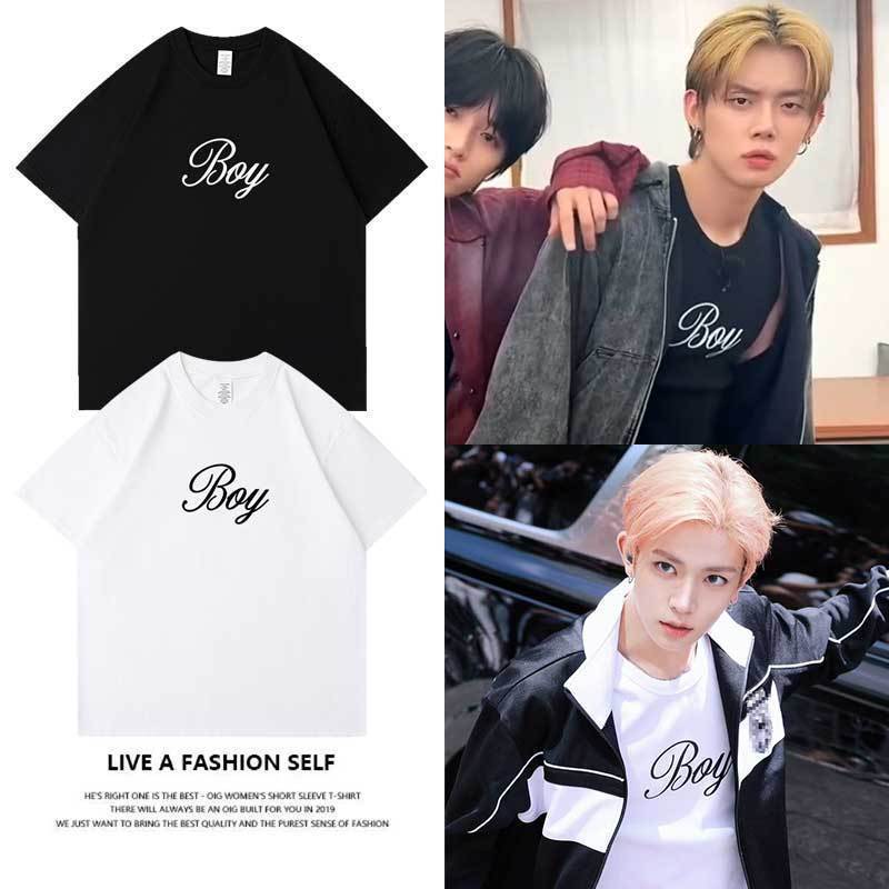 Kpop ENHYPEN HEESEUNG TXT YEONJUN รอบคอผ้าฝ้าย T แขนสั้นลําลอง Hip Hop Top Man/ผู้หญิงเสื้อคู่
