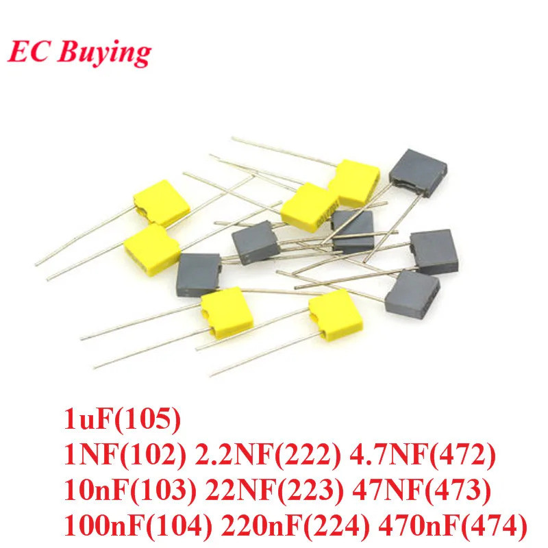 10pcs 100V Correction Block Capacitor 1NF 2.2NF 4.7NF 10nF 22NF 47NF 0.1UF 100NF 220NF 470NF 1uF 102