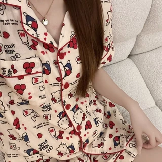 ชุดนอนสตรียามหน้าร้อนดีไซน์ใหม่ กางเกงขาสั้นแขนสั้น สำหรับสวมใส่ในบ้านและการเดินทาง มีคุณภาพสูง