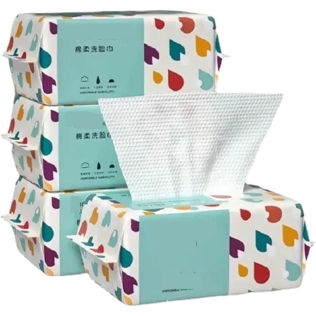 Cotton Tissue 4 Packs Disposable Face TowelCotton Tissue,Disposable Makeup Remover Wipes,Dry/Wet Use