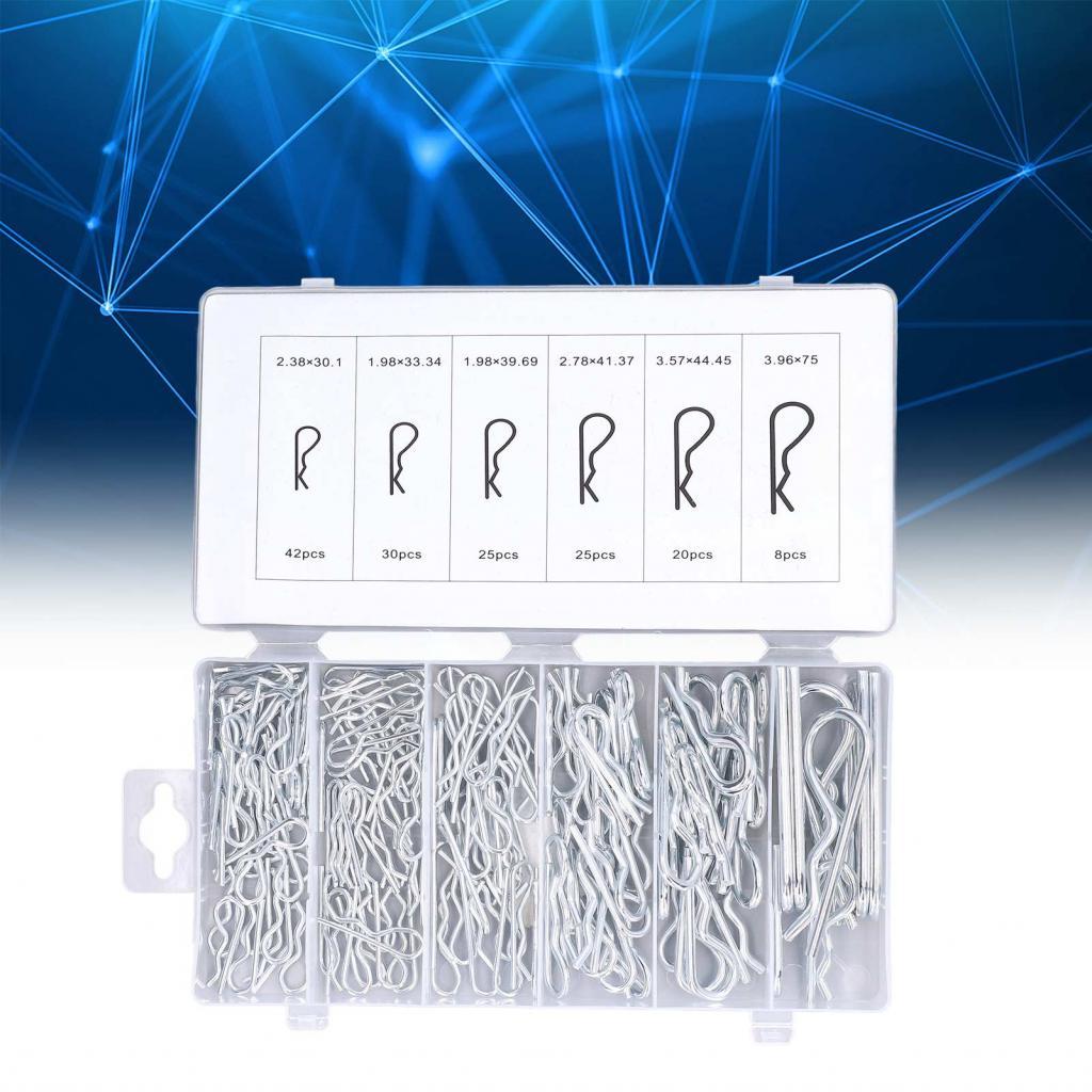 Meily_fun.th 150 ชิ้น Cotter Pins เหล็กชุบสังกะสี R รูป Trailer Hitch Fastener พร้อมกล่องเก็บสำหรับ Hook Pin ระบบล็อค