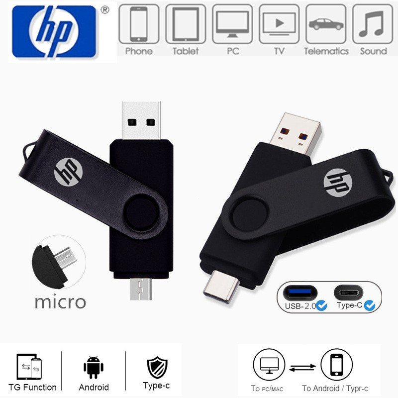 ไดรฟ์ปากกา HP OTG 64GB 128GB 256GB 2TB ความเร็วสูง Type-c/Micro USB 2.0 512GB 1T