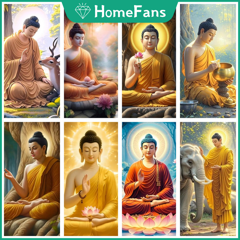 HFSakayamuni ภาพวาดพระพุทธเจ้าบนถ้วย 5D งานประดับเพชรแบบครอสส์สเติตช์ สำหรับตกแต่งบ้านและผนัง พร้อมชุดศิลปะหัตถกรรม