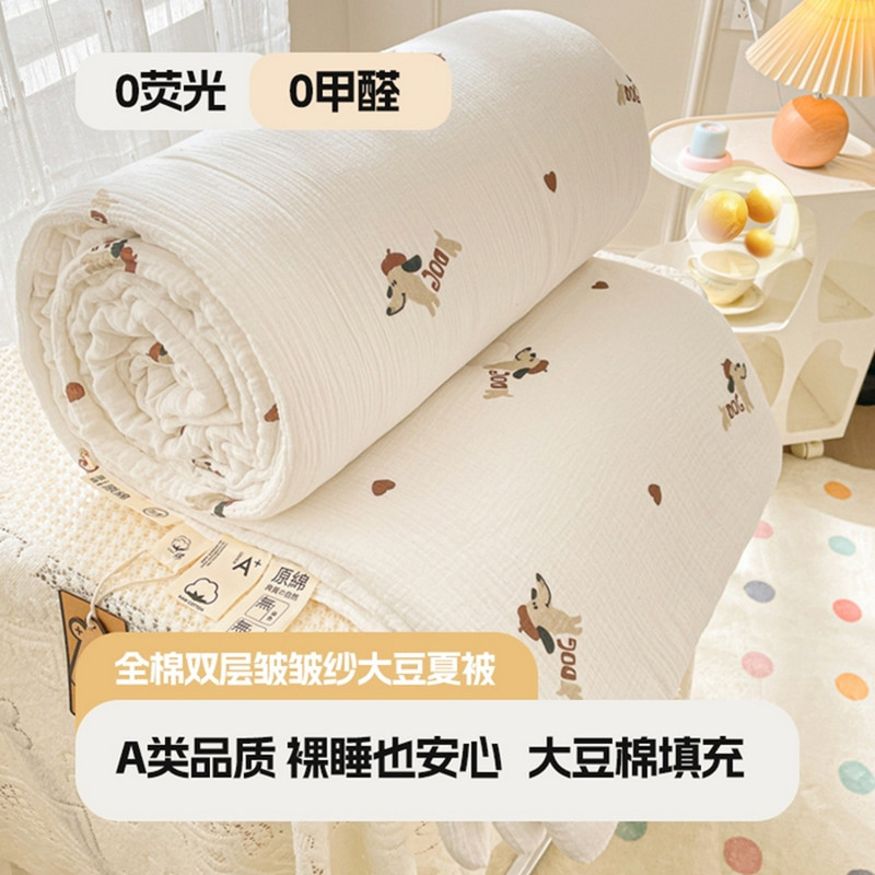 Class A Baby Grade Pure Cotton Double-Layer Yarn Summer Cool Quilt โรงเรียนอนุบาลเส้นด้ายย่นผ้าฝ้ายเ