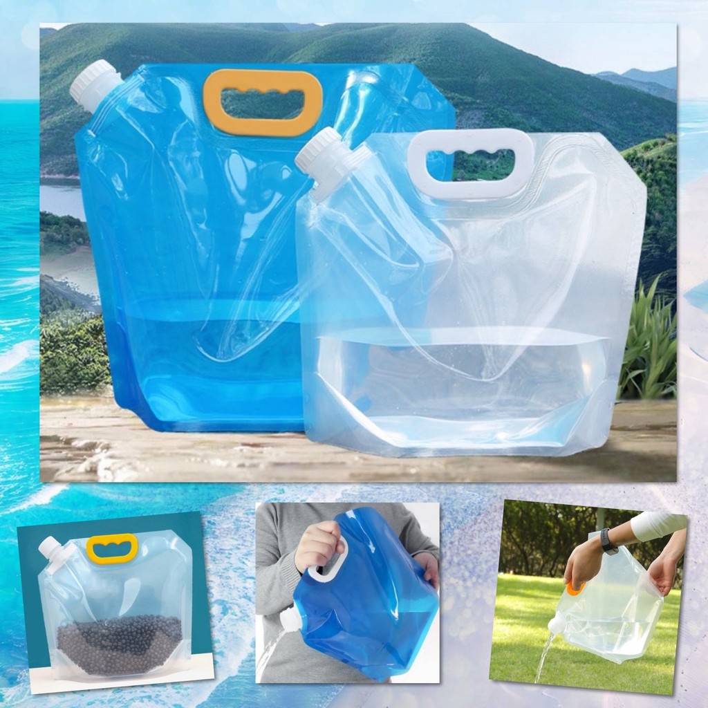 😋 ถุงน้ำ พกพา ถุงใส่น้ำ ถุงแกลอน พับได้ ฝาเกลียว เดินป่า มีหูหิ้ว บรรจุอาหาร รุ่นหนา กันฝุ่น พลาสติก เกรดพรีเมี่ยม 😋