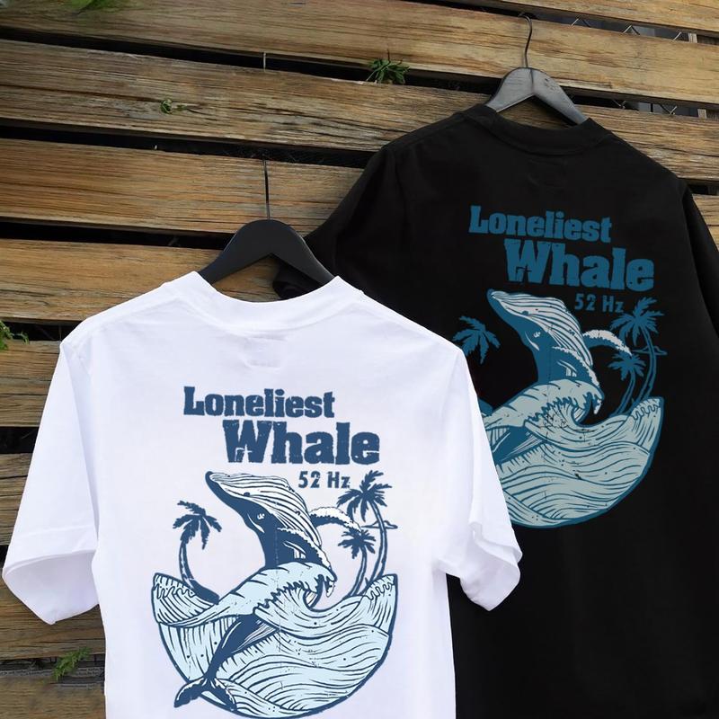 【COD พร้อมจัดส่ง】เสื้อยืด Loneliest Whale 52 Hz - ผ้าคอตตอนเสื้อยืดสไตล์วินเทจแฟชั่นท่องเที่ยววันหยุ
